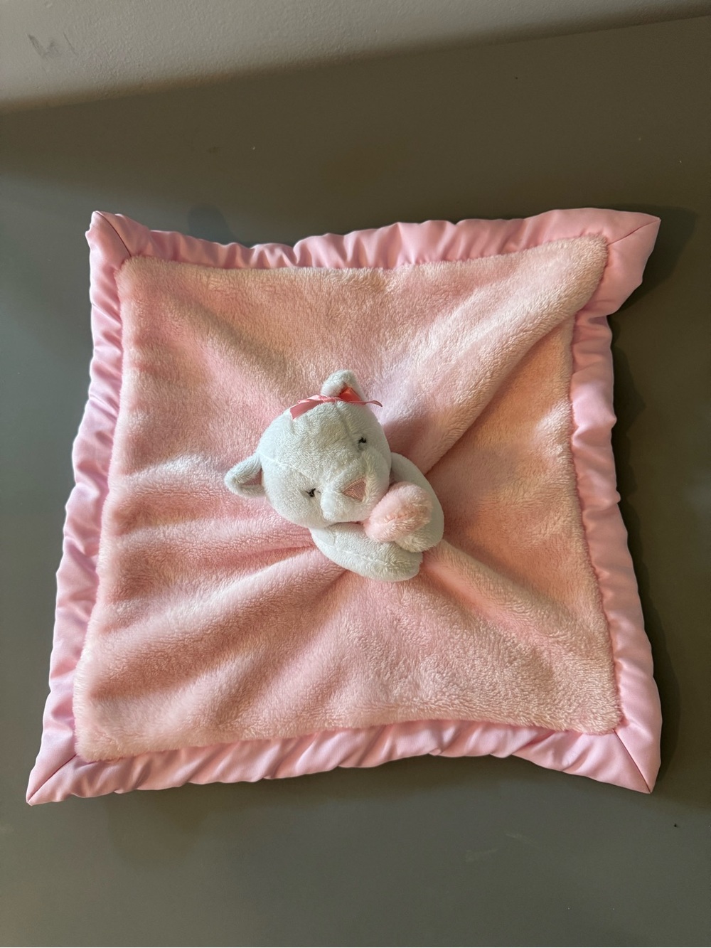 Plush Pink Baby Comfort Blanket with Soft Bear